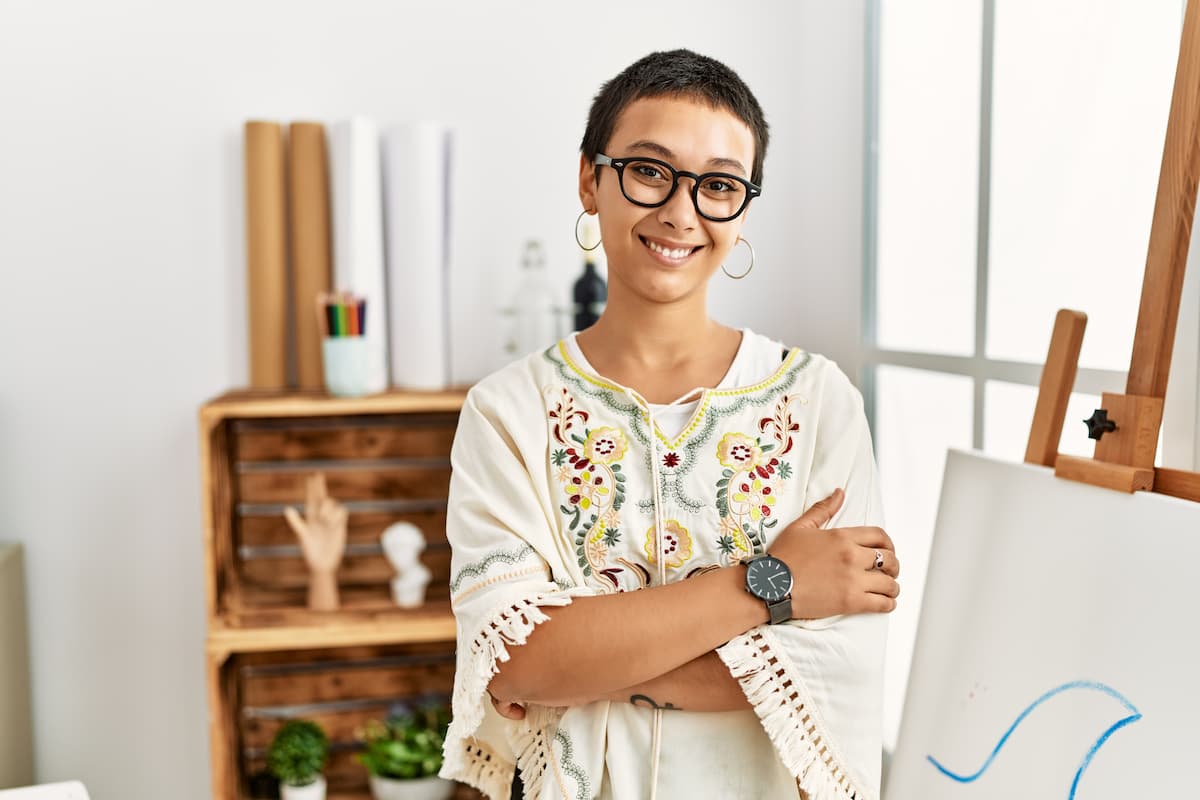 young woman doing art