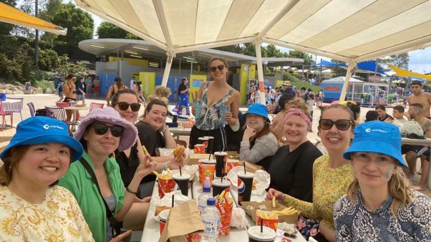 young people enjoying lunch at raging waters sydney